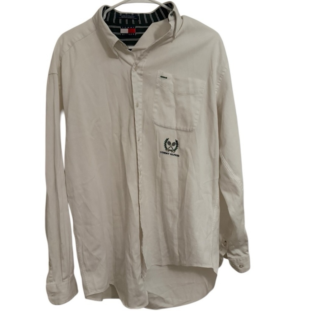 Tommy Hilfiger Vintage White 90s Tennis Button Down Shirt Rare Grail Medium